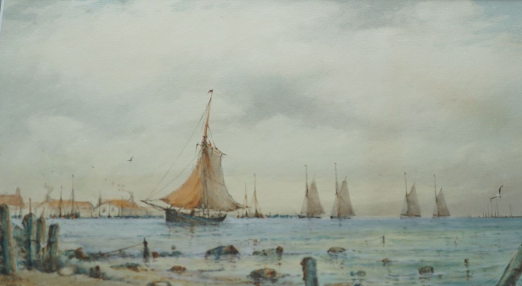 Richard Markes (1875-1920), watercolour, 'Leigh Creek, Essex', signed, 17 x 30cm